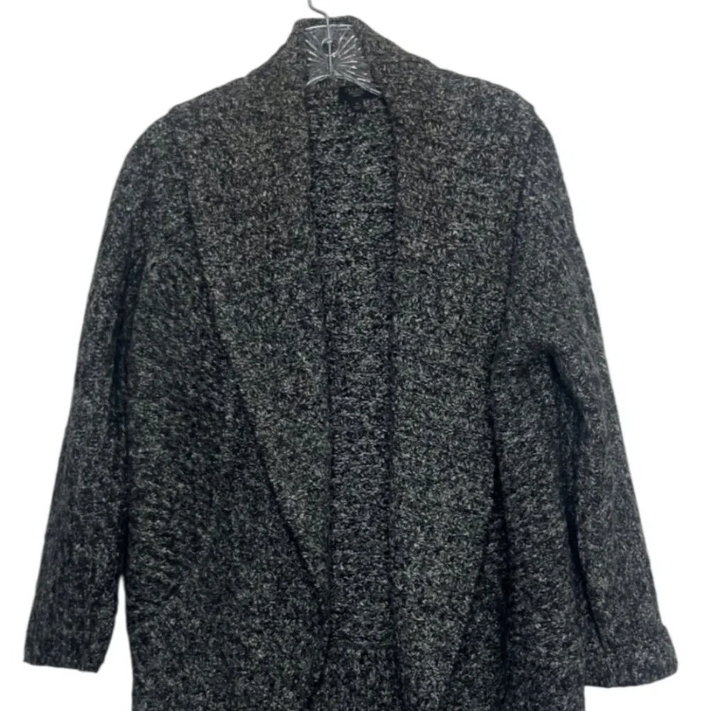 Talbots Open Front Cardigan Sweater Small Petite SP Black White Alpaca Blend - Picture 3 of 6